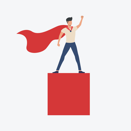 Superhero in red cape. Power, rescuer, pride. Can be used for topics like motivation, justice, strengthのイラスト素材