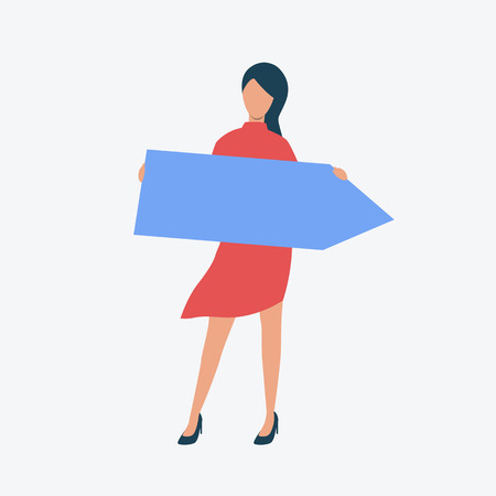 Woman holding paper arrow. Solution, employee, optimization. Can be used for topics like career, development, navigationのイラスト素材