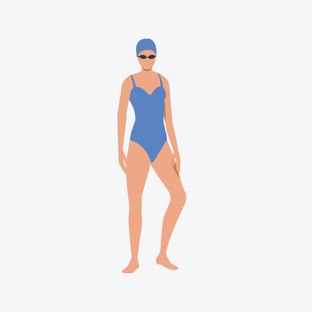 Lady swimmer in goggles. Cap, swimwear, standing, woman. Can be used for topics like competition, swimming pool, hobbyのイラスト素材