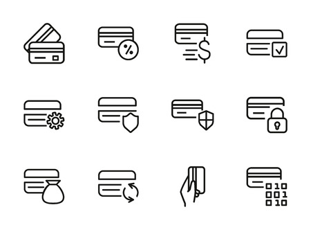 Debit cards line icon set. Set of line icons on white background. Banking concept. Credit card, payment, economy. Vector illustration can be used for topics like economy, modern, paymentのイラスト素材