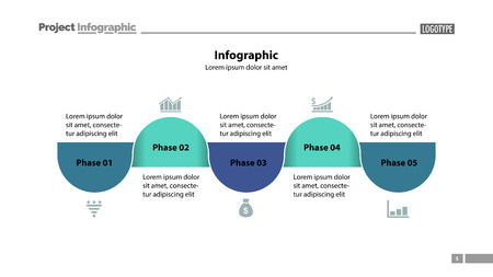 Five steps process chart slide template. Business data. Option, stage, design. Creative concept for infographic, presentation, report. Can be used for topics like management, training, teamwork.のイラスト素材