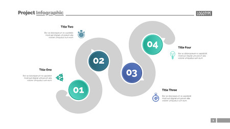 Four points process chart slide template. Business data. Point, infochart, design. Creative concept for infographic, presentation, report. Can be used for topics like management, recruitment, banking.のイラスト素材