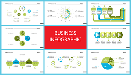Set of marketing or economics concept infographic charts. Business diagrams for presentation slide templates. For corporate report, advertising, banner and brochure design.のイラスト素材