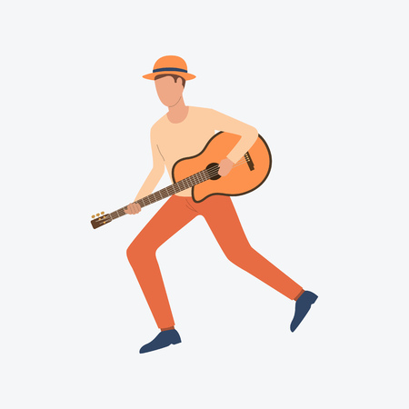 Musician in hat with guitar. Young fellow, romantic, music. Can be used for topics like celebration, greeting, seasonalのイラスト素材