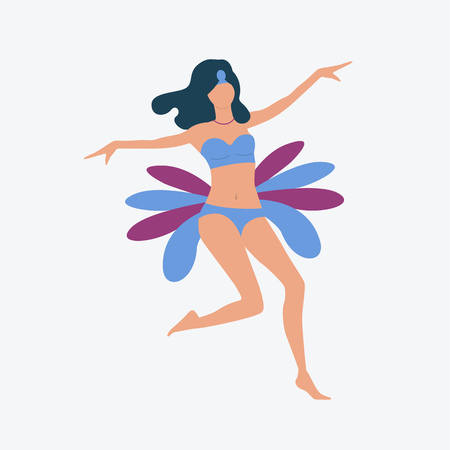 Woman in blue and purple carnival costume. Dancing, festive, masquerade. Can be used for topics like celebration, greeting, seasonalのイラスト素材