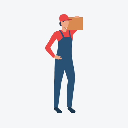 Woman in courier uniform. Carton box, shipping, delivery. Can be used for topics like professional, working, delivery service, internet tradeのイラスト素材