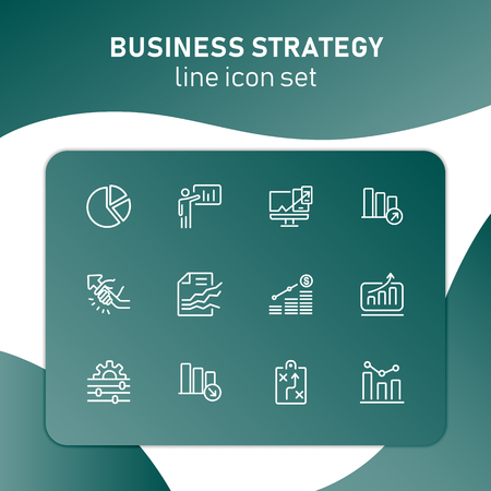 Business strategy line icons set. Set of line icons on white background. Economy concept. Plan, scheme, businessman. Vector illustration can be used for topics like business, economy, strategyのイラスト素材