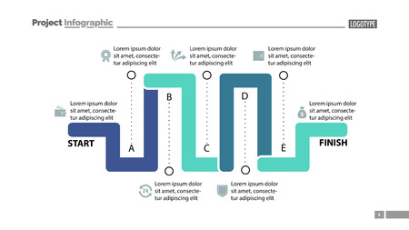 Seven elements process chart slide template. Business data. Option, diagram, design. Creative concept for infographic, presentation. Can be used for topics like management, production, finance.のイラスト素材