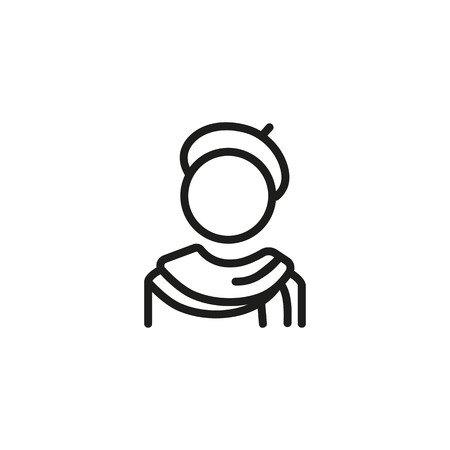 Artist line icon. Painter, hat, French beret, scarf. Art concept. Can be used for topics like drawing, painting, job, occupation, vocationのイラスト素材