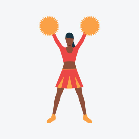 Cheerleader flat icon. Dark skinned girl, student, pompom. Sport concept. Can be used for topics like competition, play, cheerleadingのイラスト素材