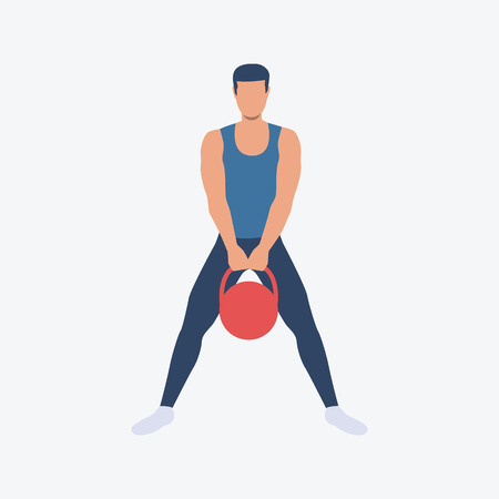 Training with kettlebell flat icon. Guy, man, athlete. Fitness concept. Can be used for topics like gym, club, weight trainingのイラスト素材