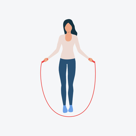 Woman jumping rope flat icon. Girl, cartoon character, fitness. Activity concept. Can be used for topics like leisure, cardio training, warmupのイラスト素材