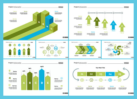Business inforgraphic design set for management concept. Can be used for business project, annual report, web design. Process chart, option chart, scatter plot, pie chart, flowchart, donut diagramのイラスト素材