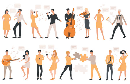 Couple activities set. Communication, talking, playing music. Can be used for topics like relationships, collaboration, interactionのイラスト素材