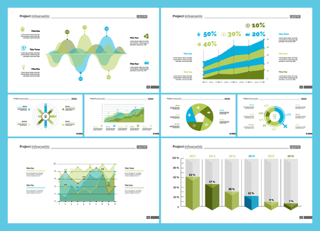 Business inforgraphic design set for marketing concept. Can be used for business project, annual report, web design. Process chart, option chart, flowchart, bar graph, area chart, donut diagramのイラスト素材