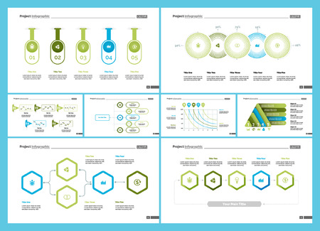 Inforgraphic diagram design set can be used for business project, for annual report, web design. Startup concept. Option chart, process chart, timeline, donut chart, bar graph, percentage diagramのイラスト素材