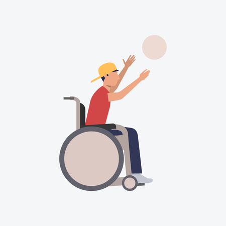 Disabled basketball player flat icon. Man, athlete, wheelchair. Sport concept. Can be used for topics like disability, integration, ball gameのイラスト素材