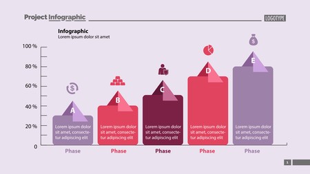 Five phase process chart template design. Element of chart, graph, diagram. Concept for presentation, annual report, infographic. Can be used for topics like business, strategy, developmentのイラスト素材