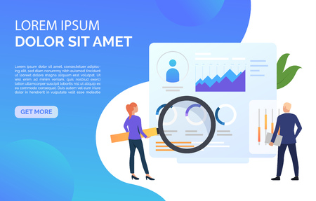 Business inspectors at statistic data vector illustration. Analysis, analytics, accounting. Marketing concept. Creative design for layouts, web pages, bannersのイラスト素材