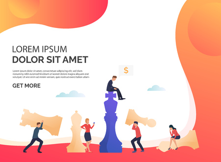 Business strategy red presentation illustration. Businessman and businesswoman playing chess. Business strategy concept. Vector illustration can be used for topics like business, competitionのイラスト素材