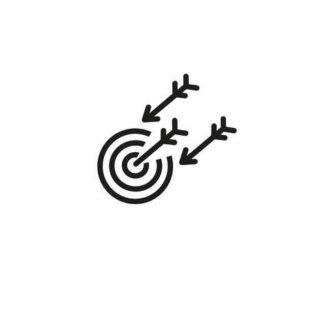 Hitting target line icon. Dart board, arrows, pin, archery. Target concept. Vector illustration can be used for business, marketing, goal, leadershipのイラスト素材