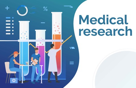 Scientists working in laboratory vector illustration. Biotechnology, analysis, pharmacy. Medical research concept. Creative design for presentations, templates, bannersのイラスト素材