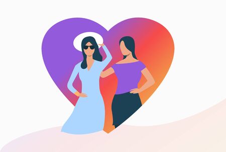 Lesbian couple in heart. Diversity, discrimination, love concept. Vector illustration can be used for topics like tolerance, homophobia, social rightsのイラスト素材