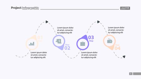 Four step process chart slide template. Business data. Diagram, chart, design. Creative concept for infographic s, report, template. Can be used for topics like management, strategy, workflow.のイラスト素材