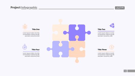 Puzzle diagram with four elements. Cycle chart, graph, layout. Creative concept for infographics, presentation, project, report. Can be used for topics like business, workflow, strategy.のイラスト素材