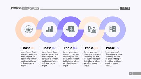 Sequence of five phases template. Business data. Graph, chart, design. Creative concept for infographic, report. Can be used for topics like marketing, economics, developmentのイラスト素材