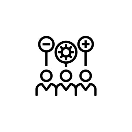 Interpersonal skills line icon. Team, positive and negative symbols, gear. Skills concept. Vector illustration can be used for topics like team, teamwork, soft skillsのイラスト素材