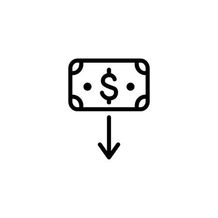 Money decay line icon. Cash, dollar bill, arrow down. Finance concept. Vector illustration can be used for topics like economy, cost reduction, recessionのイラスト素材