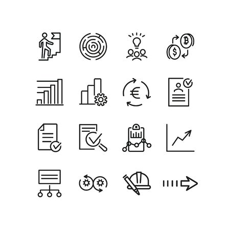 Corporation conception icons. Set of line icons. Agile management, bitcoin exchange, brainstorming. Business concept. Can be used for topics like business process, skills, career developmentのイラスト素材