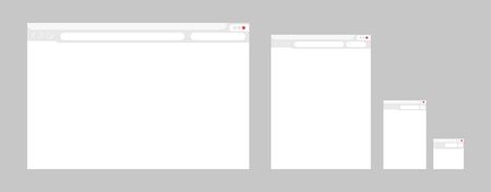 Flat blank browser windows for different devices. Screen, digital device, site, window. Internet technologies concept. Vector illustration can be used for presentation slide, web design, new projectsのイラスト素材