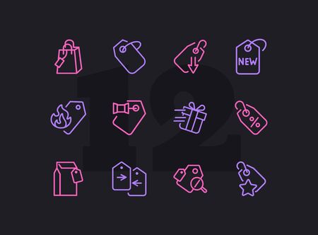 Tags line icon set. Label, new arrival, sale. Promotion concept. Can be used for topics like retail, price, shopping, discountのイラスト素材
