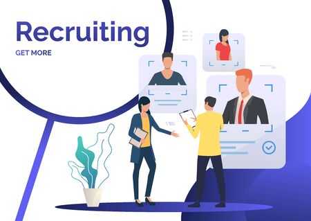 Recruiting team studying candidate profiles. Recruitment, hiring, selection. Human resource concept. Vector illustration can be used for presentations slide templates or webpage designのイラスト素材