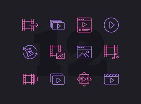 Multimedia line icon set. Video, footage, photo. Media content concept. Can be used for topics like player, cinema, movieのイラスト素材