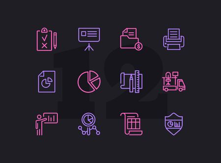 Corporation line icon set. Graph, presentation, report, diagram. Business concept. Can be used for topics like analysis, finance, insurance, startupのイラスト素材