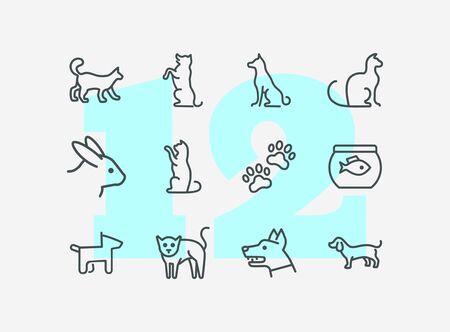 Home pets line icon set. Cat, dog, rabbit. Animals concept. Can be used for topics like veterinary office, clinic, pet shopのイラスト素材