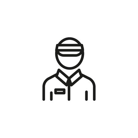 Cashier in store line icon. Man, male seller wearing uniform with badge. Cashier concept. Vector illustration can be used for topics like payment, shop, checkoutのイラスト素材