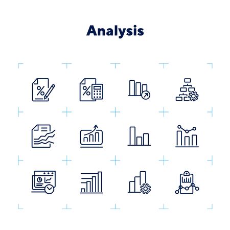 Analysis line icon set. Bar chart, bank interest, loan agreement. Data concept. Can be used for topics like finance, reporting, marketingのイラスト素材