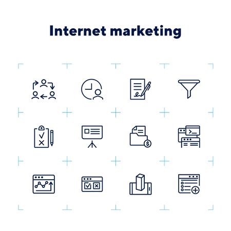 Internet marketing icons. Set of line icons. Work cycle, signing contract, sales funnel. Business development concept. Vector illustration can be used for topics like business, marketing, tradeのイラスト素材