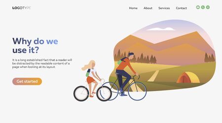 Father and daughter riding bikes. Sport, leisure, active lifestyle flat vector illustration. Outdoor activities concept for banner, website design, landing web pageのイラスト素材