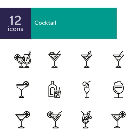 Cocktail line icon set. Vermouth, margarita, pina colada. Alcoholic drinks concept. Can be used for topics like bar, party, celebrationのイラスト素材