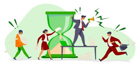 Hurrying workers, burnout. Boss shouting at employees, deadline flat vector illustration. Work...