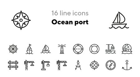 Ocean port icons. Set of line icons. Anchor, compass, cruise. Nautics ...