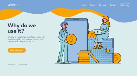 E-commerce market shopping online vector illustration. Mobile payment or money transfer concept. Money transferring via smartphone app and web bankingのイラスト素材