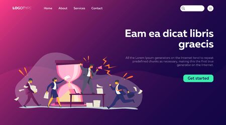 Hurrying workers, burnout. Boss shouting at employees, deadline flat vector illustration. Work related stress concept for banner, website design or landing web pageのイラスト素材