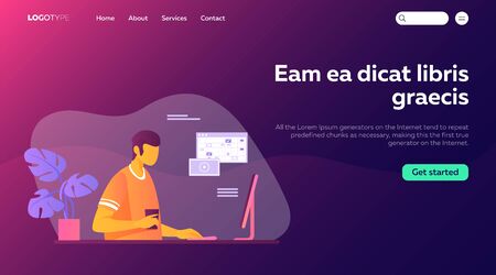 People using online apps set. Professionals using computers and cellphones for work or chat. Flat vector illustrations. Internet communication concept for banner, website design or landing web pageのイラスト素材