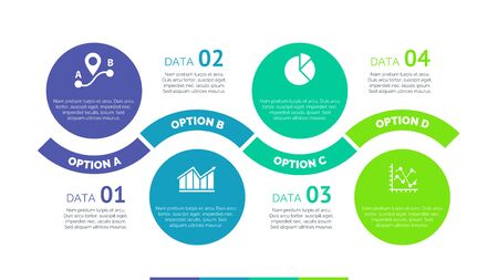 Four circles process chart slide template. Business data. Option, diagram, design. Creative concept for infographic, presentation. Can be used for topics like management, strategy, logistics.の写真素材
